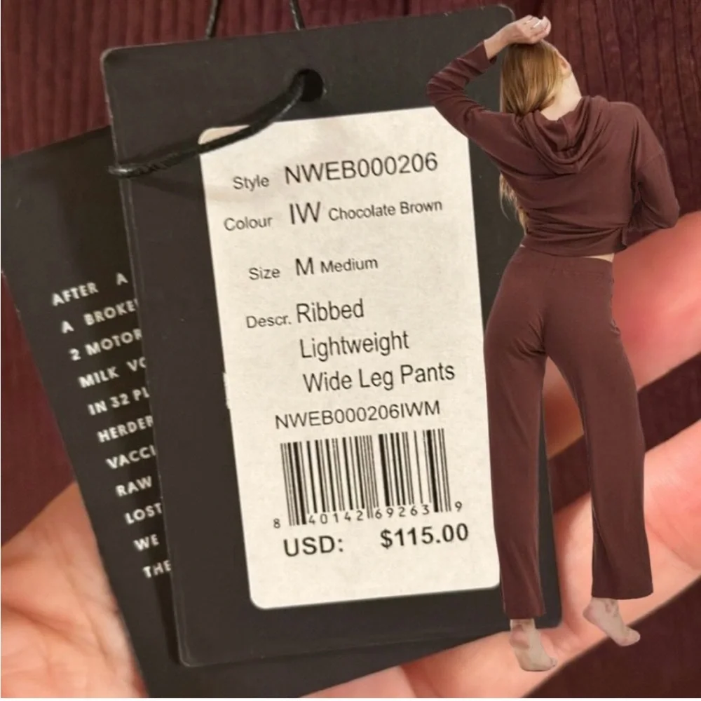 NAADAM NWT Cashmere Blend Ribbed Lightweight Wide-Leg Pants - Picture 4 of 5